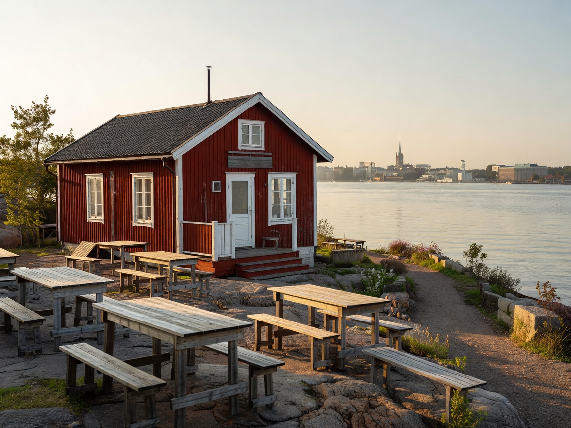 Café Regatta exterior red cottage on Helsinki waterfront